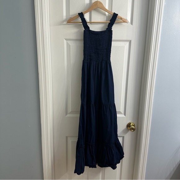 Lusana Dress Midi Tiered Navy Blue Vacation Summer Dainty Size 2 Extra Small - Picture 3 of 8